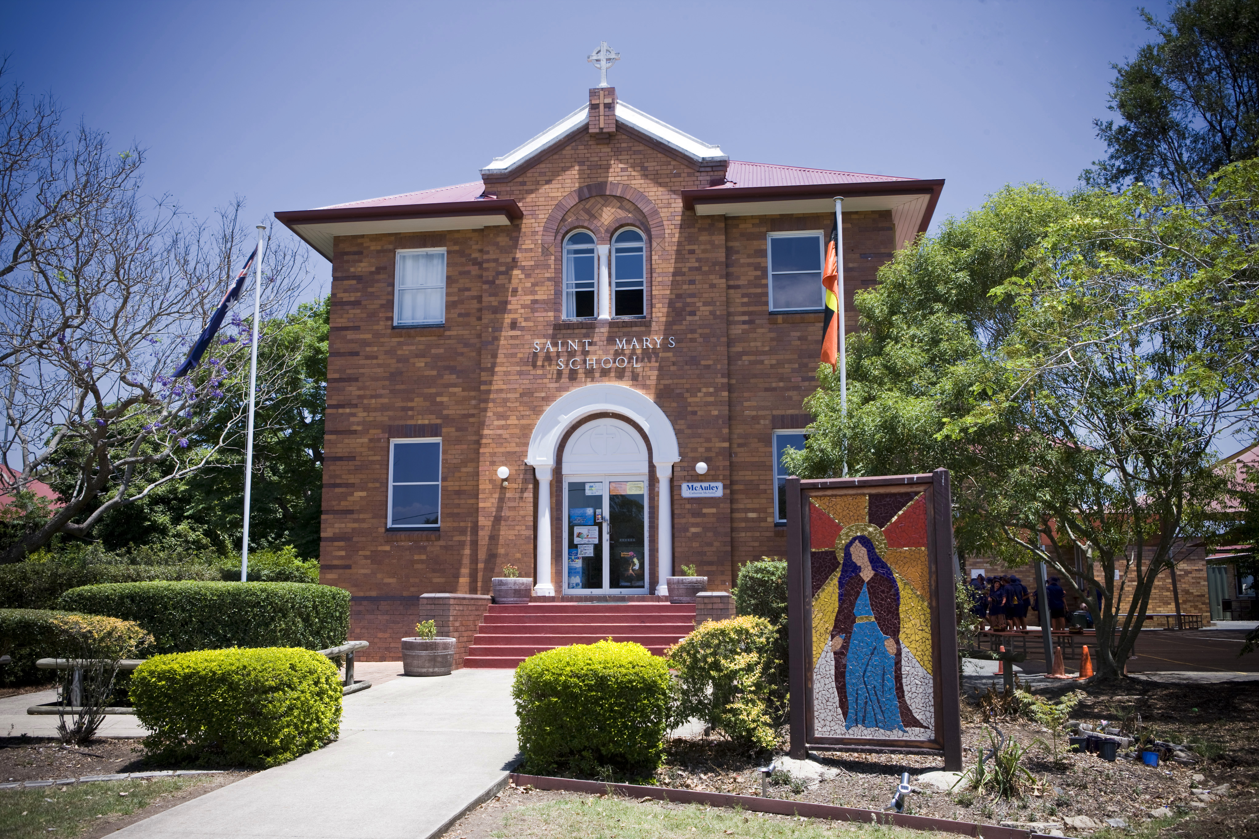 Exterior of St Mary’s School building, highlighting heritage architecture, Catholic identity and role as a central place of learning and community