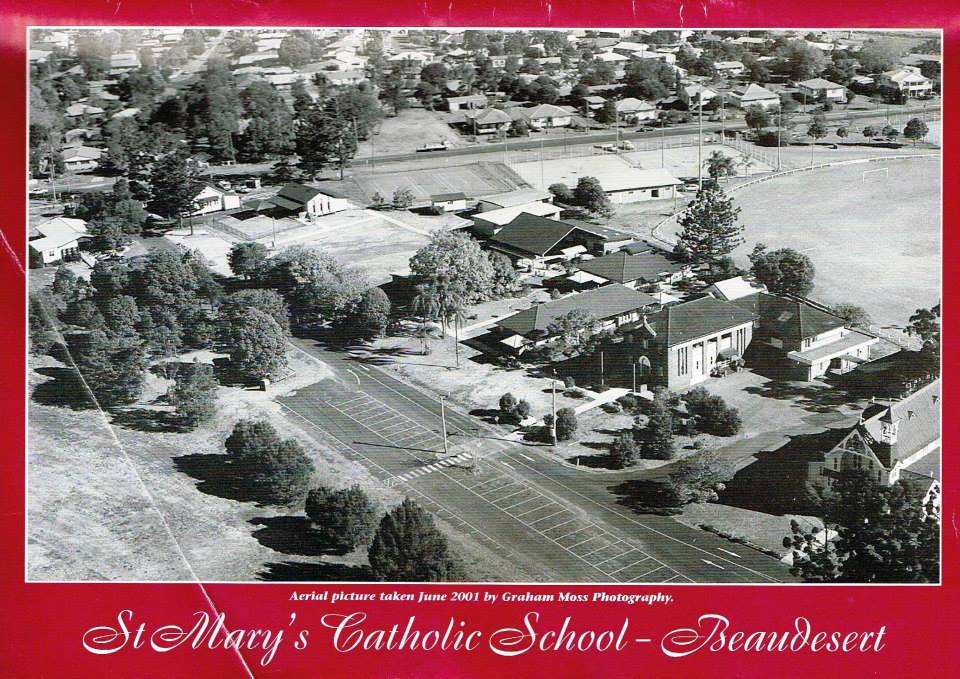 Aerial view of St Mary’s Catholic School campus showing buildings, grounds and surrounding community layout