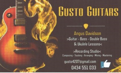 Promotional banner for guitar lessons and recording studio services, highlighting music tuition, instrument learning and creative development opportunities