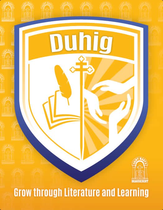 Duhig house crest representing learning, growth and faith through knowledge and community participation